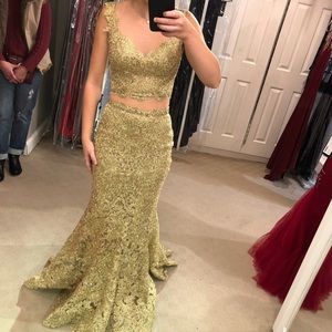 Gold Sherri Hill Two Piece Prom Dress